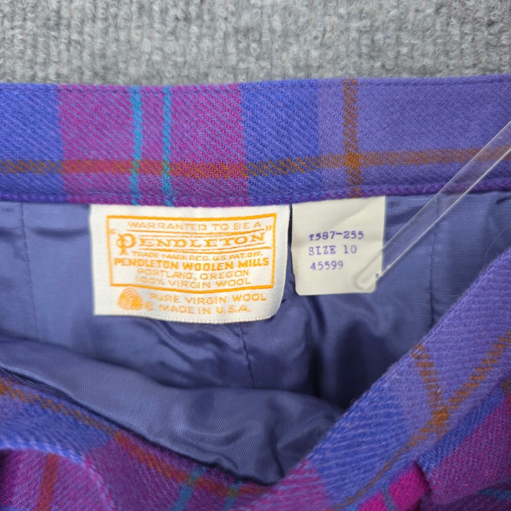 Vintage Pendleton Wool Plaid Pleated Midi Skirt Purple Pink Size 10 Made in USA - Picture 4 of 4